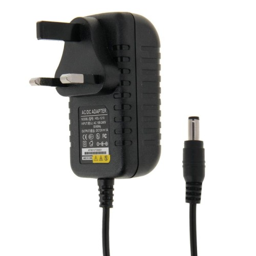 Spina UK AC 100-240V a DC 12V 1A Adattatore di alimentazione, punte: 5,5 x 2,1 mm, lunghezza cavo: circa 90 cm (nero)