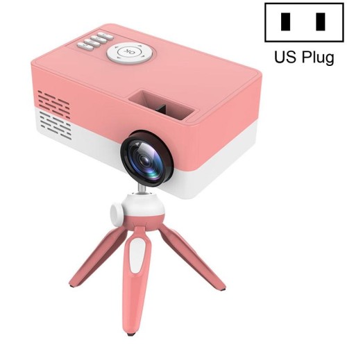Mini proiettore LED J15 1920 x 1080P HD per uso domestico con supporto per montaggio su treppiede AV / HDMI x 1 / USB x1 / TF x 1, tipo di spina: spina americana (rosa bianco)