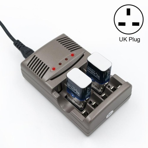 Caricabatteria AC 100-240 V a 4 slot per batterie AA e AAA e Ni-MH da 9 V, spina UK