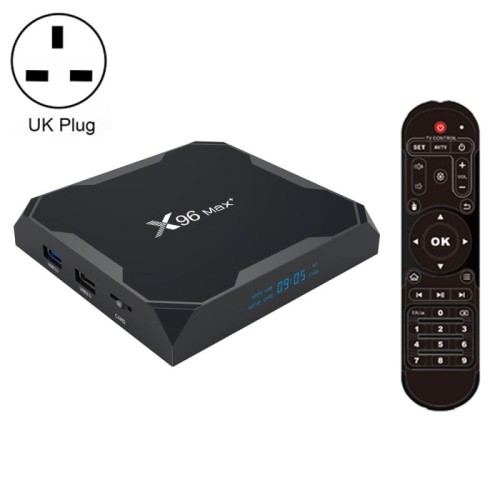X96 Max + 4K Smart TV Box con telecomando, Android 9.0, AMLogic S905x3 Quad-Core Cortex-A55,2GB + 16 GB, supporto LAN, AV, 2.4G / 5G WiFi, USBX2, scheda TF, Spina UK