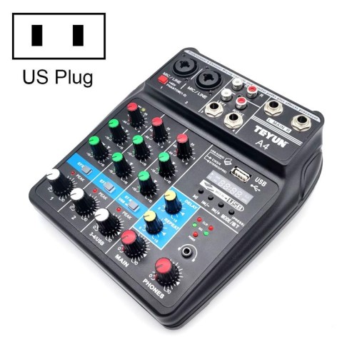 Teyun A4 a 4 vie Microfono Digital Mixer Live Recording Effector (US Plug)