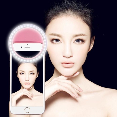 Ricarica Selfie Beauty Light, Per iPhone, Galaxy, Huawei, Xiaomi, LG, HTC e altri smartphone con clip regolabile e cavo USB (rosa)