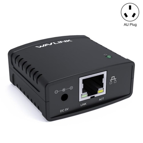 WAVLINK NU72P11 Server di stampa di rete da 100 Mbps Adattatore di alimentazione per stampante di rete USB 2.0 (spina USA)