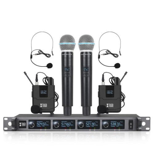 XTUGA A140-HB Sistema microfonico wireless Microfono auricolare lavalier portatile a 4 canali (spina UK)