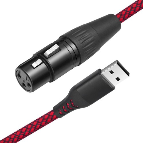 Cavo di registrazione audio da USB-A a XLR femmina per microfono dinamico, lunghezza: 2 m (nero e rosso)