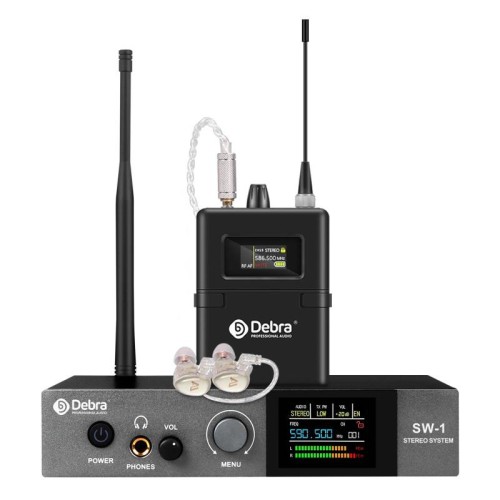 Sistema di monitoraggio stereo wireless professionale da palco DEBRA SW-1 con un ricevitore (spina UK)