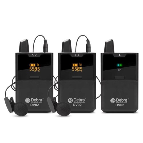 Microfono Lavalier wireless DEBRA DV-02 TX e 2RX per interviste all'aperto e trasmissione in diretta