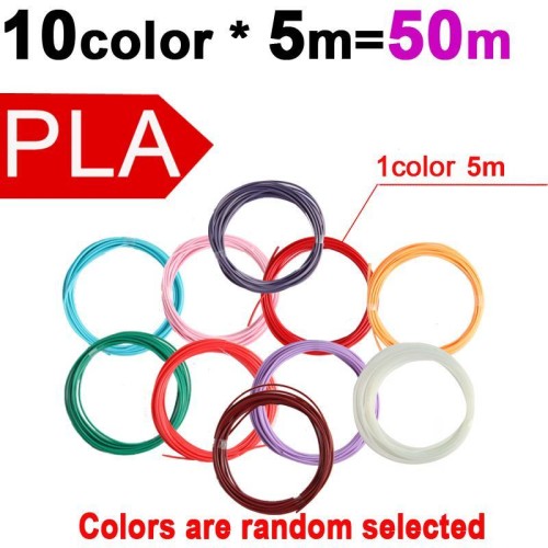 Filamento per stampante 3D PLA da 50 m, 10 colori x 5 m, 1,75 mm, multicolore, per penna 3D e artigianato