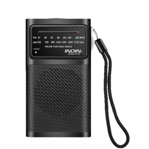 Radio portatile AM/FM INDIN BC-R955 con suono ad alta fedeltà e design a clip, lettore sportivo per esterni (nero)