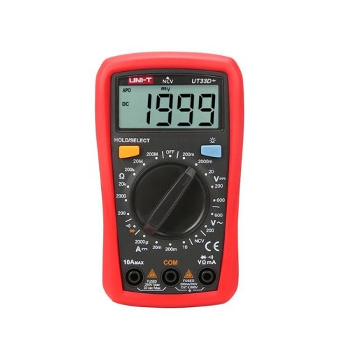 UNI-T UT33D+ Multimetro palmare con display LCD retroilluminato, tester di tensione CA/CC 600 V 10 A