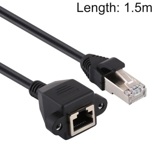 Cavo di prolunga con blocco a vite per montaggio a pannello di rete RJ45 femmina a maschio CAT5E, lunghezza: 1,5 m (nero)