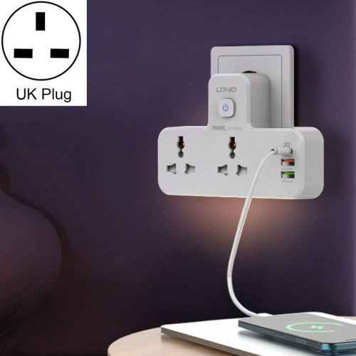 LDNIO SC2311 20W PD+QC 3.0 Multifunzionale Presa di ricarica rapida domestica con funzione di luce notturna, Spec: Spina UK