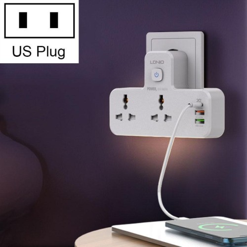 LDNIO SC2311 20W PD+QC 3.0 Presa di ricarica rapida multifunzionale per la casa con funzione di luce notturna, spec: spina americana