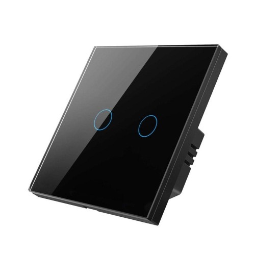Tuya ZigBee Zero Firewire Touch Wall Remote Control Switch Light Control Voice Switch EU Plug, Stile: 2 Gang (Nero)