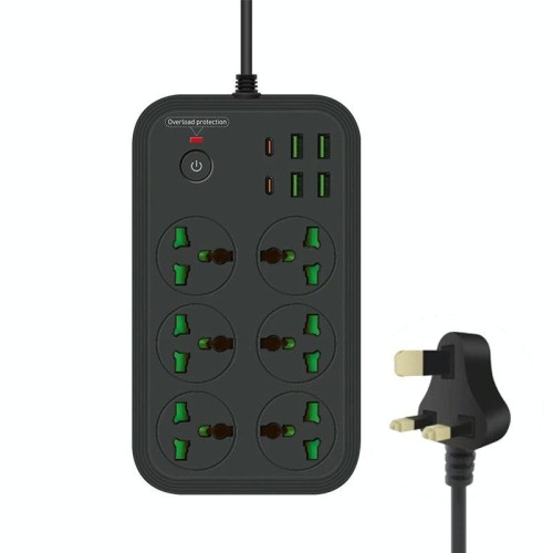 T24 2m 3000W 6 spine + PD + 4 porte USB Presa ignifuga multifunzionale con interruttore (spina USA)