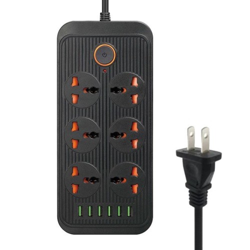 A07 2m 3000W 6 spine + 6 porte USB Presa multifunzionale ignifuga con interruttore (spina UK)