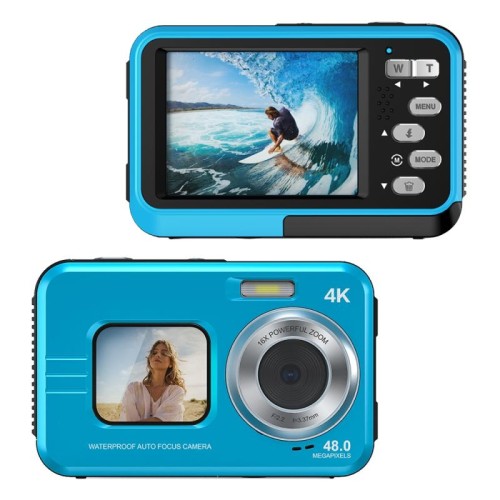 WDC901 Fotocamera digitale per sport all'aria aperta a doppio schermo impermeabile da 48 MP HD da 3,5 m Spina americana (blu)