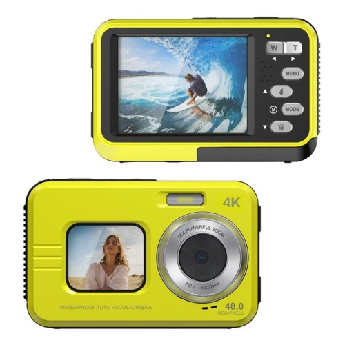 WDC901 Fotocamera digitale per sport all'aria aperta a doppio schermo impermeabile da 48 MP HD da 3,5 m Spina UK (Giallo)