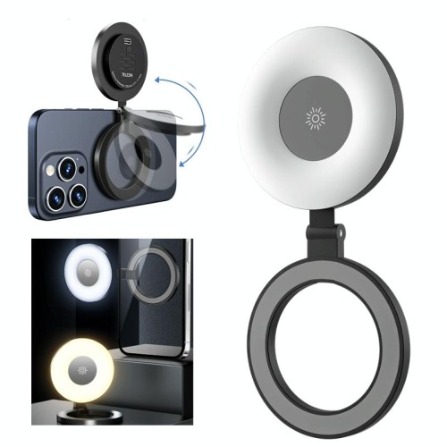 TELESIN Luce magnetica per selfie, ricaricabile, design reversibile, luce di riempimento