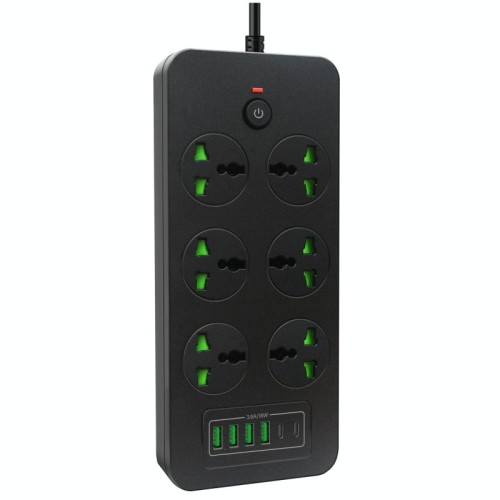 Protezione da sovraccarico anti-fulmine 4USB+2PD+6 fori presa, colore: spina UK nera