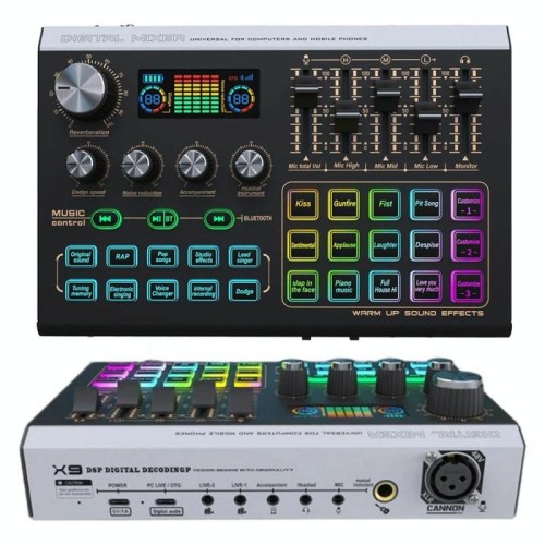 Mixer audio Bluetooth X9 con alimentazione Phantom da 48 V, scheda audio USB a 4 canali, cambia voce