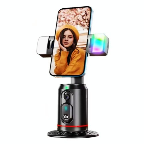 Gimbal per cellulare anti-vibrazione con riconoscimento facciale AI intelligente e tracciamento panoramico (Q02 con doppie luci di riempimento + telecomando)