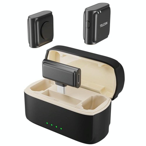 Microfono lavalier wireless TELESIN con pulsante magnetico e cancellazione del rumore (nero)