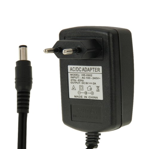 Spina UE di alta qualità Adattatore di alimentazione da CA 100-240 V a CC 9 V 2 A, punte: 5,5 x 2,1 mm, lunghezza cavo: 1 m