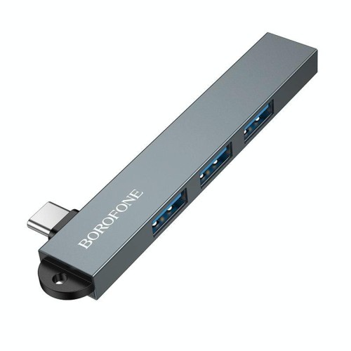 Borofone FH1A Adattatore HUB multifunzione 4 in 1 da Tipo-C a USB 2.0 x 3 e USB 3.0 (grigio metallo)