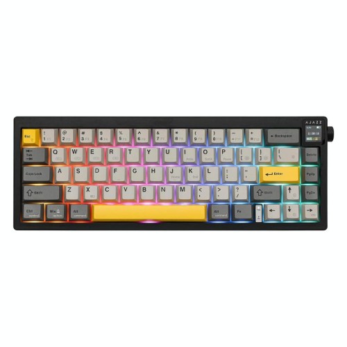 Tastiera meccanica wireless tri-mode Ajazz AK650 con manopola per schermo e luce RGB, colore: Dream Switch Nero Grigio Giallo