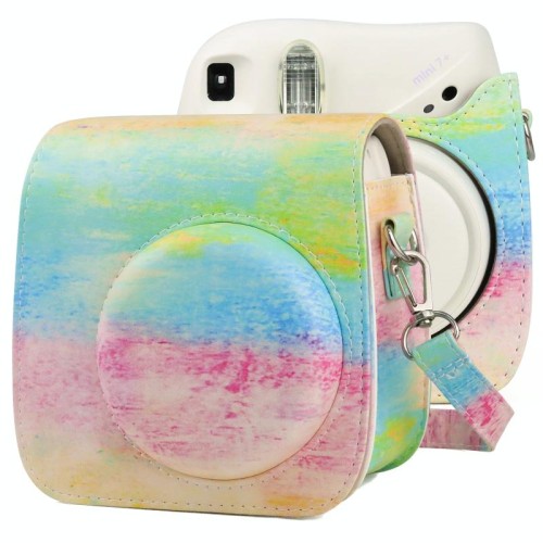 Pittura ad olio Full Body PU Custodia in pelle custodia con cinturino per Fujifilm Instax Mini 7+