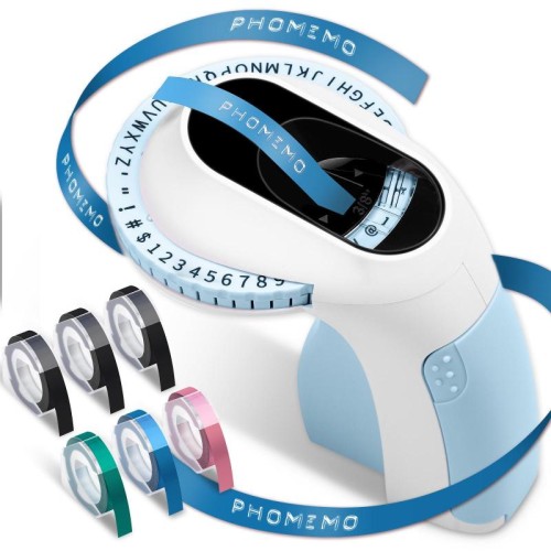 Etichettatrice meccanica portatile Phomemo E975 con larghezza di stampa di 9 mm e 6 nastri blu