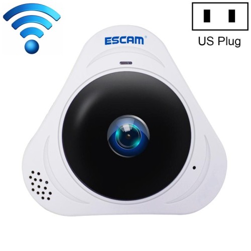 ESCAM Q8 960P 360 gradi Fisheye Lens 1.3MP Fotocamera IP WiFi, supporto rilevamento movimento / visione notturna, Distanza IR: 5-10m, spina USA (bianco)