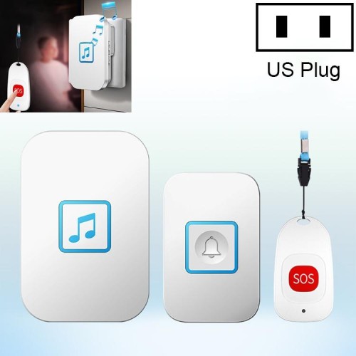 CACAZI C86 Wireless SOS Pager Campanello Old man Child Emergency Alarm Remote Call Bell, US Plug (Black)