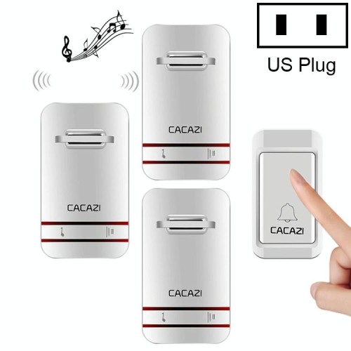 CACAZI V027G Un pulsante Tre ricevitori Campanello elettronico cinetico domestico senza fili autoalimentato, spina UK
