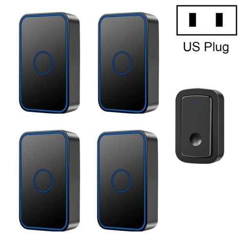 Cacazi A19 1 per 4 su campanello musicale wireless senza batteria, plug: plug US (nero)