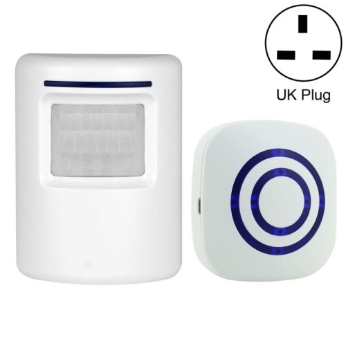 FY-0256 Sensori a infrarossi PIR 2 in 1 (trasmettitore + ricevitore) Rilevatore di allarme campanello wireless per casa/ufficio/negozio/fabbrica, spina britannica