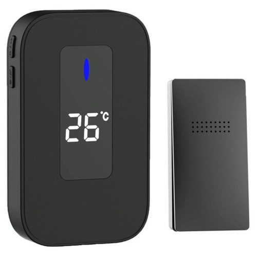 C303B Campanello wireless domestico One to One Display digitale per temperatura Cercapersone per anziani con telecomando, spina americana (nero)
