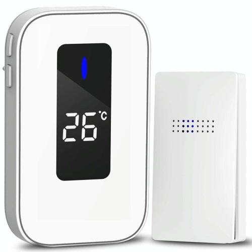 C303B Campanello wireless domestico One to One Display digitale per temperatura Cercapersone per anziani con telecomando, spina europea (bianco)