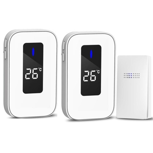 C303B Cercapersone per anziani con display digitale per la temperatura del campanello senza fili da uno a due per la casa, spina europea (bianco)