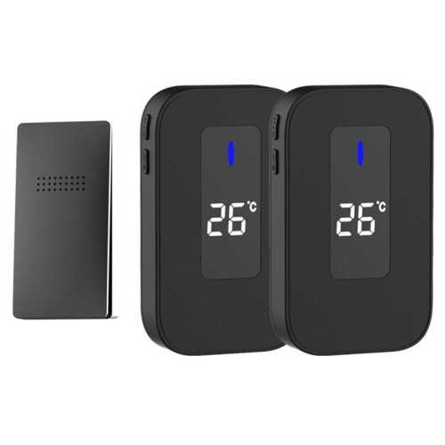 C303B Cercapersone per anziani con display digitale per temperatura, campanello wireless da uno a due per la casa, presa UK (nero)