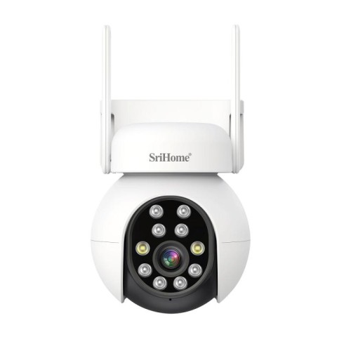 SriHome SH052B Wifi 5MP Wireless PTZ IP AI Monitoraggio automatico Suono e luce Allarme Starlight Visione notturna a colori Telecamera di sorveglianza esterna, Spina: EU
