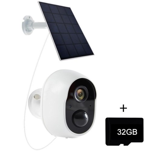 Videocamera di sorveglianza WiFi wireless con pannello solare Ultra-HD per la casa, versione graffiti, scheda di memoria: 32 GB (spina USA)