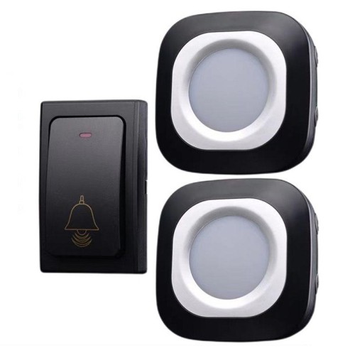 Campanello domestico wireless flash Campanello con telecomando intelligente autogenerato senza batterie, specifica: 1 per 2 Nero (spina UK)