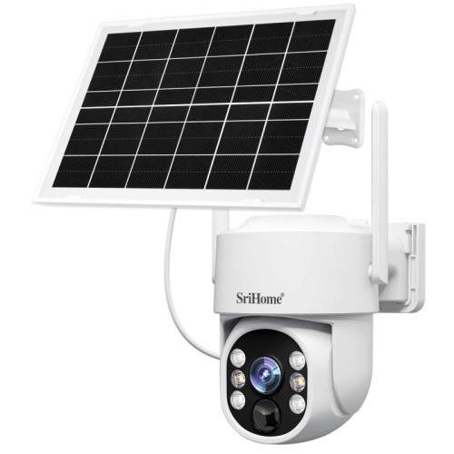 SriHome DH005 Sistema di telecamere di sicurezza wireless a basso consumo energetico da 4 MP 2K con pannello solare (bianco)