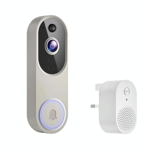 Videocitofono intelligente con visione notturna HD, citofono vocale wireless, spioncino elettronico di sorveglianza, specifiche: beige + spina UK Dingdong