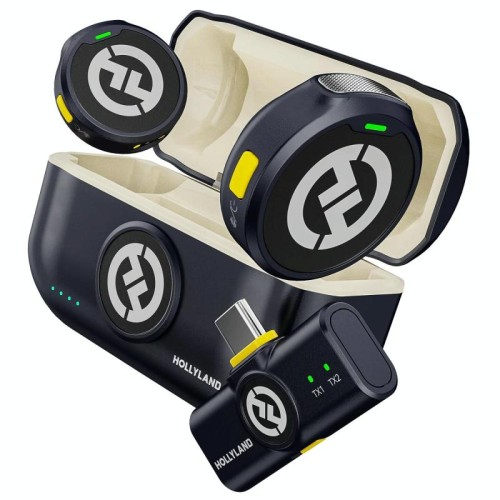 Microfono a bavero nascosto HOLLYLAND LARK M2 con dimensioni di un pulsante, portata di trasmissione di 300 m, suono HiFi 48 kHz/24 bit, versione tipo C, nero
