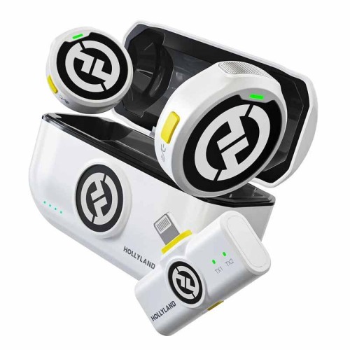 Microfono a bavero nascosto HOLLYLAND LARK M2 con dimensioni di un pulsante, portata di trasmissione di 300 m, suono HiFi 48 kHz/24 bit, versione a 8 pin, bianco avorio