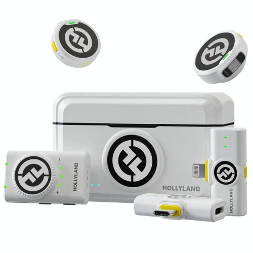 Microfono a bavero nascosto HOLLYLAND LARK M2 con dimensioni di un pulsante, portata di trasmissione di 300 m, versione combo audio HiFi 48 kHz/24 bit, bianco avorio
