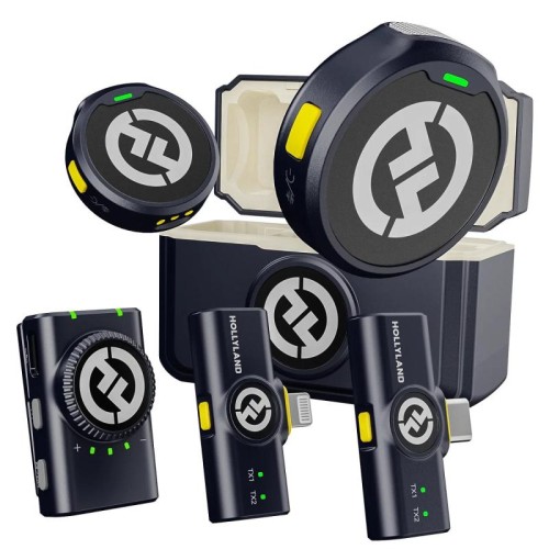 Microfono a bavero nascosto HOLLYLAND LARK M2 con dimensioni di un pulsante, portata di trasmissione di 300 m, versione combo audio HiFi 48 kHz/24 bit
